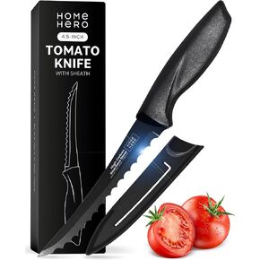 قطعتين من سكين الطماطم مع غمد من هوم هيرو - سكين تقطيع من الفولاذ المقاوم للصدأ عالي الكربون مع مقبض مريح - سكين مطبخ حاد متعدد الأغراض لتقطيع الخضار والطهي in Kuwait