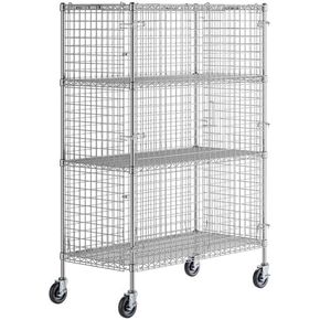 Mobile Security Wire Cage Kit – Heavy Duty NSF Utility Storage Unit with Lockable Doors & Wheels – Commercial Grade Metal Wire Shelving, Multiple Sizes & Colors (Chrome, 24" x 48" x 70") in Kuwait