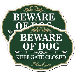 احذر من الكلب، لافتة إبقاء البوابة مغلقة، 2 قطعة، 10 × 7 بوصة علامة ملكية خاصة من الألومنيوم خالية من الصدأ للفناء، محمية من الأشعة فوق البنفسجية، مقاومة للبهتان in Kuwait