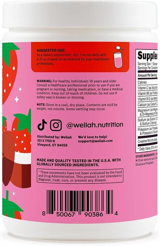 Wellah Creatine + مسحوق الإلكتروليتات (الفراولة وجوز الهند) 30 حصة - مزيج مشروب الترطيب مع 3 جرام من الكرياتين مونوهيدرات in Kuwait