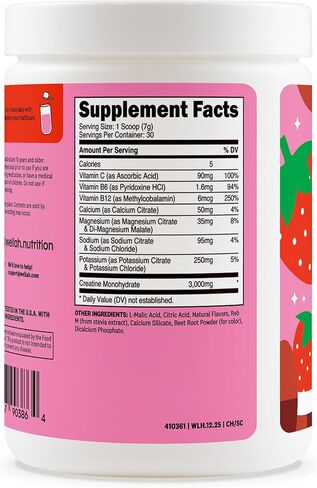 Wellah Creatine + مسحوق الإلكتروليتات (الفراولة وجوز الهند) 30 حصة - مزيج مشروب الترطيب مع 3 جرام من الكرياتين مونوهيدرات in Kuwait