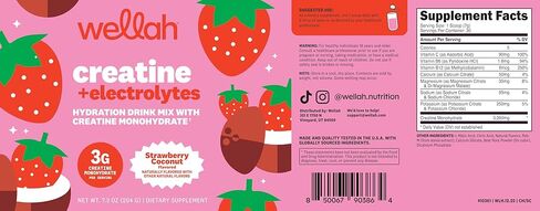 Wellah Creatine + مسحوق الإلكتروليتات (الفراولة وجوز الهند) 30 حصة - مزيج مشروب الترطيب مع 3 جرام من الكرياتين مونوهيدرات in Kuwait