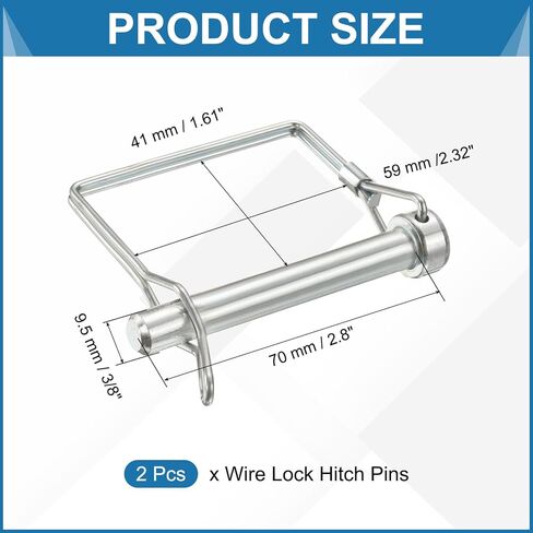 PATIKIL 2 Pcs Trailer Coupler Pins, 3/8" x 2.8" (9.5mm x 70mm) Safety Wire Lock Hitch Pin Arch Shaft Spring Locking Clip Square for Farm Trailers Lawn Garden Wagons in Saudi Arabia