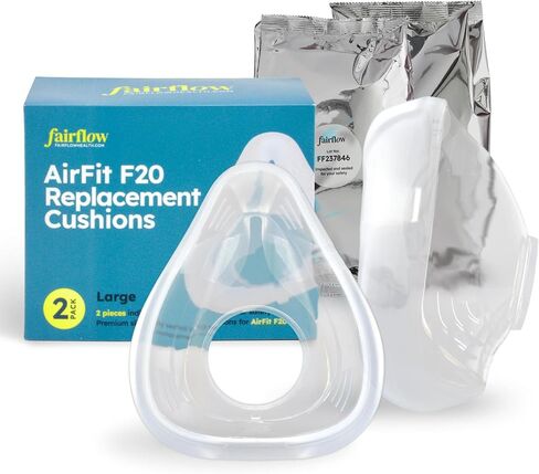 وسادة بديلة متوسطة الحجم AirFit F20 من Fairflow - متوافقة مع قناع ResMed Airfit F20 - مؤهلة من FSA/HSA - وسادة سيليكون ممتازة معالجة بالبلاتينيوم لختم ناعم مانع للتسرب - عبوتان in Saudi Arabia