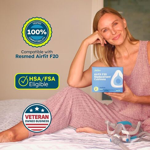 AirFit F20 Medium Replacement Cushion by Fairflow - Compatible with ResMed Airfit F20 Mask - FSA/HSA Eligible -Platinum-Cured Premium Silicone Cushion for Soft, Leak-Free Seal- 2 Pack in Saudi Arabia