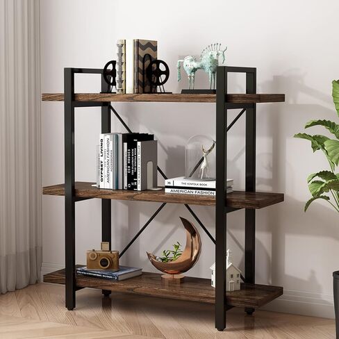 AY-AOYUAN Solid Wood Bookcase and Book Shelves Wood and Metal Shelving Unit 6 Tier Bookshelf Modern Rustic Open Bookshelf Office,Distressed Brown (AY-02-6Tier) in Saudi Arabia