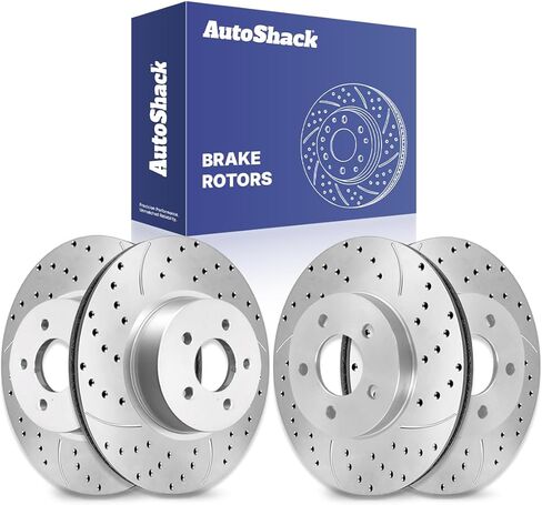 استبدال دوارات الفرامل الأمامية والخلفية المحفورة والمشقوقة من AutoShack لـ 2005-2010 Ford Mustang 4.0L V6 RWD E-Coated 4-PC Set ShadowGuard in Kuwait