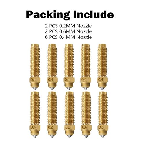 10PK CC/CC2 فوهة 0.2 مم 0.4 مم 0.6 مم فوهات النحاس المتصلبة لـ Centauri/Centauri Carbon 2 فوهات Hotend الأصلية موصلية حرارية فائقة مقاومة للاهتراء لملحقات Elegoo CC/CC2 in Kuwait