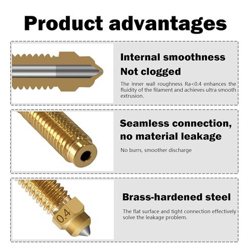 10PK CC/CC2 فوهة 0.2 مم 0.4 مم 0.6 مم فوهات النحاس المتصلبة لـ Centauri/Centauri Carbon 2 فوهات Hotend الأصلية موصلية حرارية فائقة مقاومة للاهتراء لملحقات Elegoo CC/CC2 in Kuwait