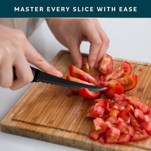 قطعتين من سكين الطماطم مع غمد من هوم هيرو - سكين تقطيع من الفولاذ المقاوم للصدأ عالي الكربون مع مقبض مريح - سكين مطبخ حاد متعدد الأغراض لتقطيع الخضار والطهي in Kuwait