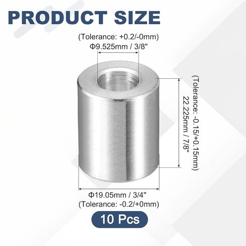 10 قطع من uxcell فاصل ألومنيوم 3/4" OD x 3/8" ID x 7/8" طول جلبة مسمار بلمسة نهائية سادة فاصل معدني مستدير غير ملولب للبراغي والمسامير والقضبان، فضي in Saudi Arabia