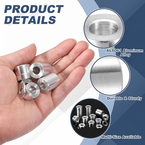10 قطع من uxcell فاصل ألومنيوم 3/4" OD x 3/8" ID x 7/8" طول جلبة مسمار بلمسة نهائية سادة فاصل معدني مستدير غير ملولب للبراغي والمسامير والقضبان، فضي in Saudi Arabia