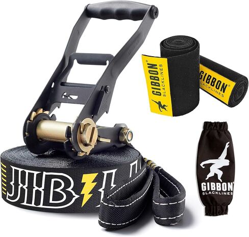 جيبون جيب لاين XL Slackline مع TreeWear - خط القفز والتريكلين بطول 82 قدمًا (خط 66 قدمًا + حزام سقاطة 8 أقدام (2) مع حلقة معززة)، خط 2 بوصة in Kuwait