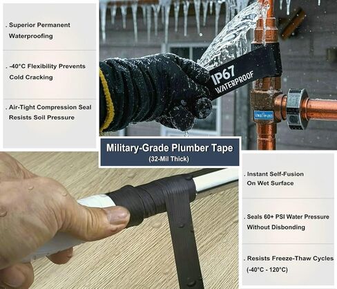 شريط الصهر الذاتي المطاطي المركب من السيليكون بوتيل (1.5 بوصة × 20 قدم) | IP67 مقاوم للماء ومعزول بقدرة 35 كيلو فولت | مقاومة شديدة للبرودة/الساخنة | للسباكة، وإصلاح الخراطيم، وتسرب الأنابيب، والمفاصل الكهربائية، وقبضة المقود in Kuwait