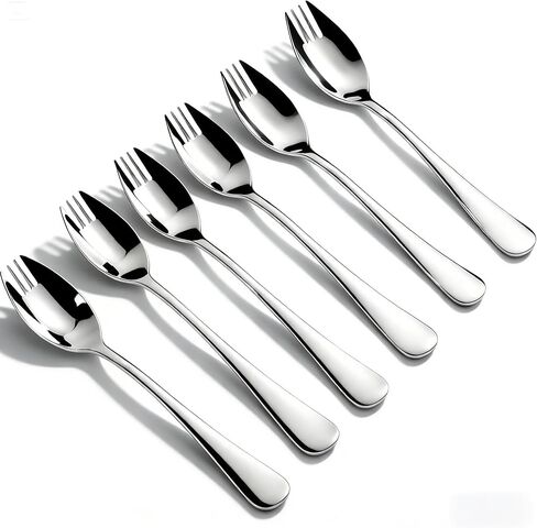 6 عبوات من Spork ذات مقبض طويل وشديدة التحمل 18/10 من الفولاذ المقاوم للصدأ قابلة لإعادة الاستخدام للأطفال والكبار والتخييم في الهواء الطلق من KAISHANE in Kuwait