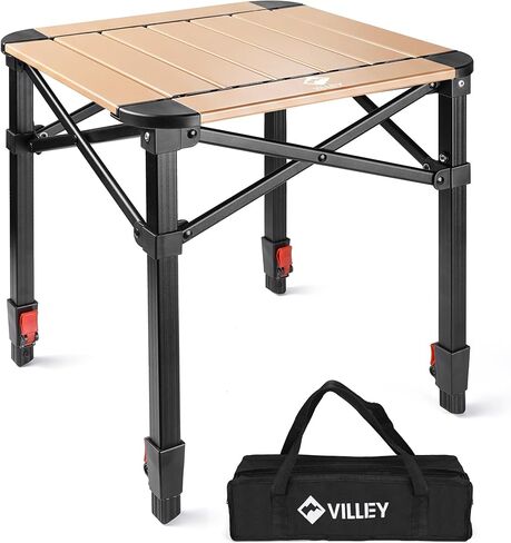 طاولة مربعة قابلة للطي للتخييم من فيلي مع حقيبة حمل، طاولة مربعة من الألومنيوم خفيفة الوزن وقابلة للتعديل للخارج، والتخييم، والنزهة، والساحات الخلفية، والشواء (S) in Kuwait