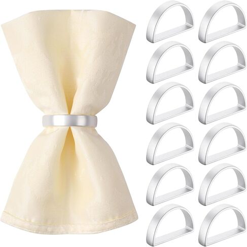 مجموعة Suream مكونة من 12 مشبكًا لحمل المناديل، وحلقات مناديل معدنية لتناول الطعام، والطاولة، والحفلات، والمناسبات، وديكور طاولة عيد الشكر (نصف دائرة فضية زاهية) in Kuwait