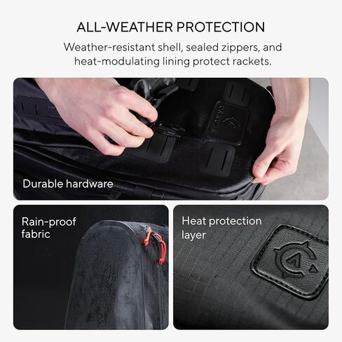Cancha Weatherproof Tennis Bag and Backpack for 1–3 Rackets with Water Bottle Holder and Removable Strap | Slim and Lightweight Design for Easy Carry | Modular Clip-On Accessory System | Voyager in Saudi Arabia