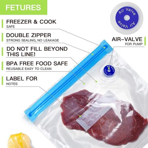 Vacuum Food Storage Bags Airtight Reusable Zipper Bags Hand Crank Air Pump Sealing Clip for Refrigerator Kitchen Organization, Transparent in Saudi Arabia