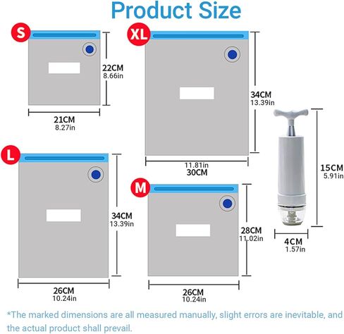 Vacuum Food Storage Bags Airtight Reusable Zipper Bags Hand Crank Air Pump Sealing Clip for Refrigerator Kitchen Organization, Transparent in Saudi Arabia