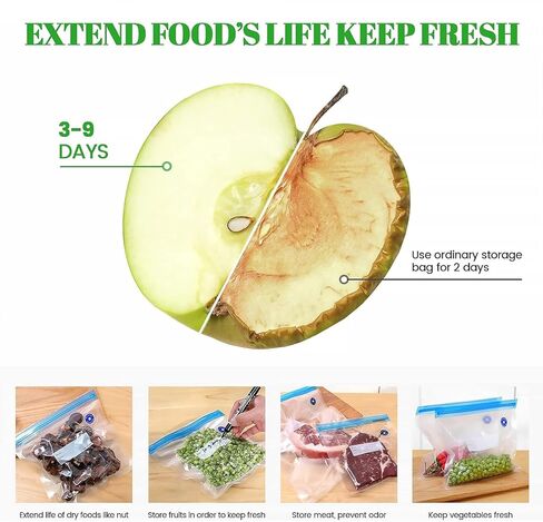 Vacuum Food Storage Bags Airtight Reusable Zipper Bags Hand Crank Air Pump Sealing Clip for Refrigerator Kitchen Organization, Transparent in Saudi Arabia
