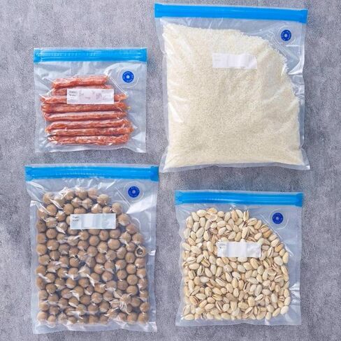 Vacuum Food Storage Bags Airtight Reusable Zipper Bags Hand Crank Air Pump Sealing Clip for Refrigerator Kitchen Organization, Transparent in Saudi Arabia