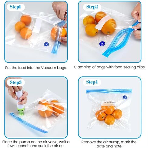 Vacuum Food Storage Bags Airtight Reusable Zipper Bags Hand Crank Air Pump Sealing Clip for Refrigerator Kitchen Organization, Transparent in Saudi Arabia