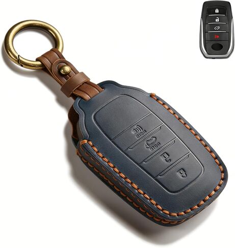 QBUC لسيارة Toyota Tundra غطاء مفتاح من الجلد الأصلي، واقي حامل مفاتيح بـ 4 أزرار لسيارة Toyota 2021-2025 Land Cruiser Venza RAV4 Corolla Sequoia Sienna Crown Tacoma TRD Corolla SE Camry XSE (أسود) in Kuwait