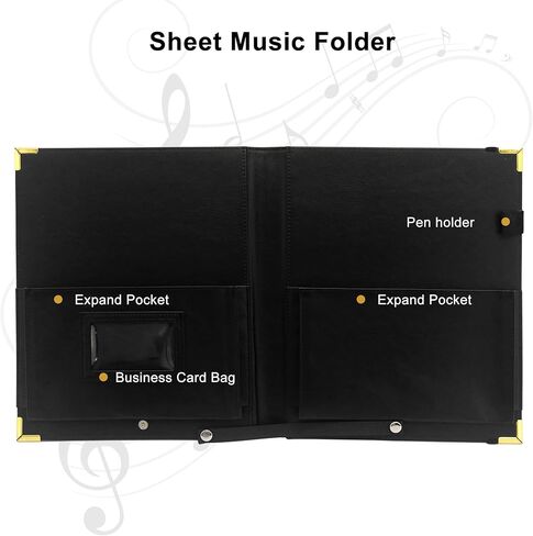 GraduatePro Leatherette Deluxed Padded Sheet Music Folder Black with Brass Corners Elastic Band, Fits Letter Size 8.5 x 11 inch in Saudi Arabia