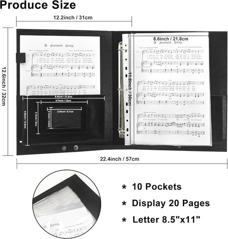 GraduatePro Large Capacity Sheet Music Folder with Hand Strap, 3 Rings Binder with Elastic Band for Choir and Performance, 10 Pockets for Sheets 8.5 * 11/A4 in Saudi Arabia