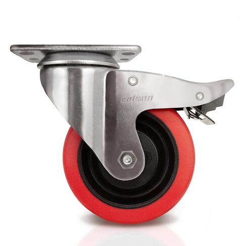 Colson 4 in. Red Polyurethane and Steel Swivel Caster, Total Locking Brake, 350 lb. Load Capacity, Made in the USA in Saudi Arabia
