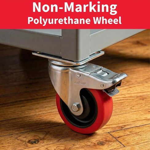 Colson 4 in. Red Polyurethane and Steel Swivel Caster, Total Locking Brake, 350 lb. Load Capacity, Made in the USA in Saudi Arabia