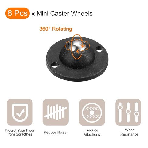 Generic 8Pcs Adhesive Mini Caster Wheel, Swivel Universal Caster 360 Degree Rotation Sticky Pulley for Bins, Storage Boxes, Furniture, Trash Can (Black) in Saudi Arabia