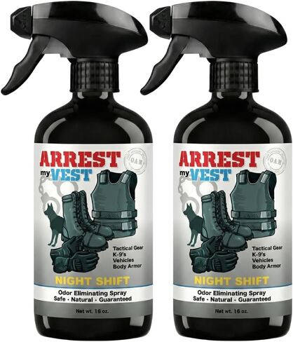 بخاخ Arrest My Vest لإزالة الروائح الكريهة من الدرجة العسكرية لدرع الجسم، والعتاد التكتيكي، ومعدات K9. آمن على جميع السترات الباليستية والأقمشة ومعدات الشرطة - عطر Night Shift - زجاجة سعة 1 جالون in Kuwait
