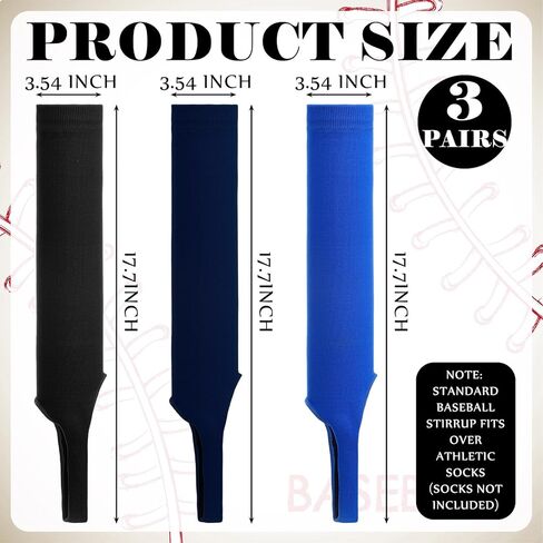 Cuffbow 3 Pairs Baseball Softball Stirrups 9 Inch Unisex Sports Solid Color Stirrup Socks for Adult, Baseball, Softball & Team Sports in Saudi Arabia