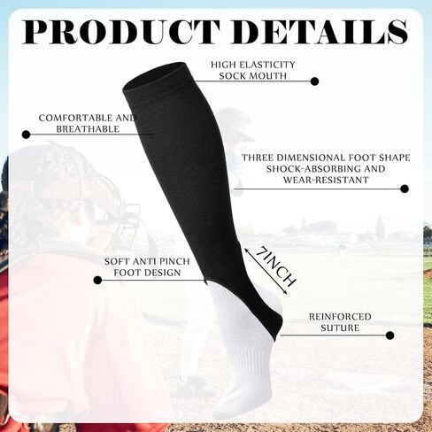 Cuffbow 3 Pairs Baseball Softball Stirrups 9 Inch Unisex Sports Solid Color Stirrup Socks for Adult, Baseball, Softball & Team Sports in Saudi Arabia