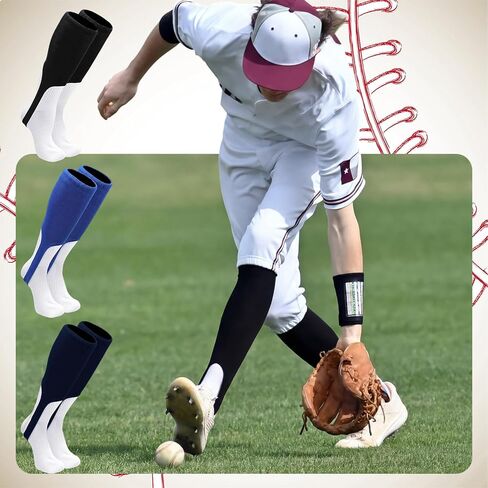 Cuffbow 3 Pairs Baseball Softball Stirrups 9 Inch Unisex Sports Solid Color Stirrup Socks for Adult, Baseball, Softball & Team Sports in Saudi Arabia