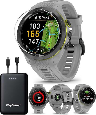 Garmin النهج S70 (أسود ، 47 مم) GPS GPS Watch | ساعة ذكية متميزة مع شاشة AMOLED ، CADDY الافتراضية والمسافة مثل | حزمة مع حماة شاشة PlayBetter والشاحن المحمول (متجدد) in Kuwait