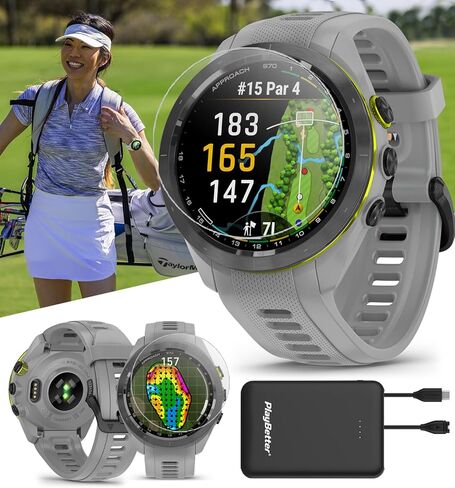 Garmin النهج S70 (أسود ، 47 مم) GPS GPS Watch | ساعة ذكية متميزة مع شاشة AMOLED ، CADDY الافتراضية والمسافة مثل | حزمة مع حماة شاشة PlayBetter والشاحن المحمول (متجدد) in Kuwait