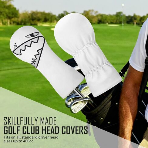 Vesperlux Funny Shark Golf Headcovers for Driver Fairway Wood Hybrid UT & Alignment Stick - White Black Cartoon Animal Club Covers with Plush Lining in Saudi Arabia