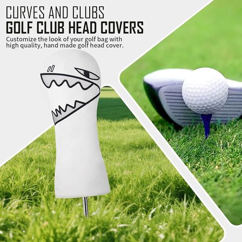 Vesperlux Funny Shark Golf Headcovers for Driver Fairway Wood Hybrid UT & Alignment Stick - White Black Cartoon Animal Club Covers with Plush Lining in Saudi Arabia