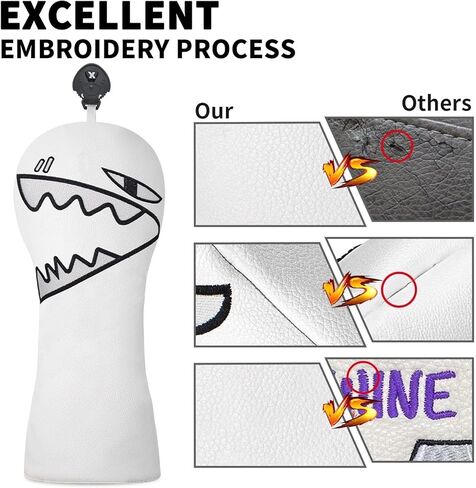 Vesperlux Funny Shark Golf Headcovers for Driver Fairway Wood Hybrid UT & Alignment Stick - White Black Cartoon Animal Club Covers with Plush Lining in Saudi Arabia