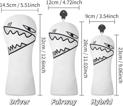 Vesperlux Funny Shark Golf Headcovers for Driver Fairway Wood Hybrid UT & Alignment Stick - White Black Cartoon Animal Club Covers with Plush Lining in Saudi Arabia