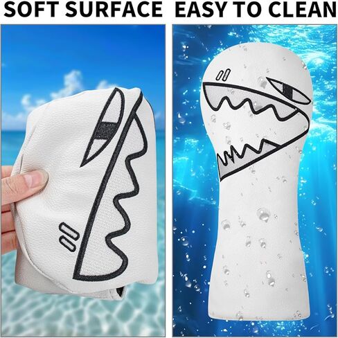 Vesperlux Funny Shark Golf Headcovers for Driver Fairway Wood Hybrid UT & Alignment Stick - White Black Cartoon Animal Club Covers with Plush Lining in Saudi Arabia