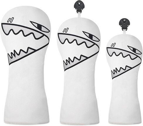 Vesperlux Funny Shark Golf Headcovers for Driver Fairway Wood Hybrid UT & Alignment Stick - White Black Cartoon Animal Club Covers with Plush Lining in Saudi Arabia