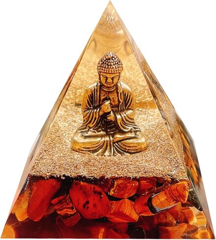 Natural Obsidian Orgone Pyramid, Orgonite Crystal Healing Pyramid with Built-in Buddha Statue, Attract Wealth Success, Prosperity, Balance Chakra Used for Meditation & Healing, 6cm in Saudi Arabia