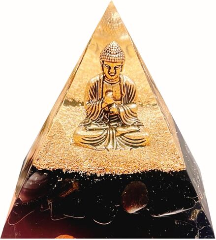 Natural Obsidian Orgone Pyramid, Orgonite Crystal Healing Pyramid with Built-in Buddha Statue, Attract Wealth Success, Prosperity, Balance Chakra Used for Meditation & Healing, 6cm in Saudi Arabia
