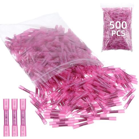 500 Pcs Heat Shrink Butt Connectors, 22-16 AWG Marine Grade Waterproof Electrical Wire Connectors, Insulated Crimp Terminals for Automotive, Boat, Industrial Applications in Saudi Arabia