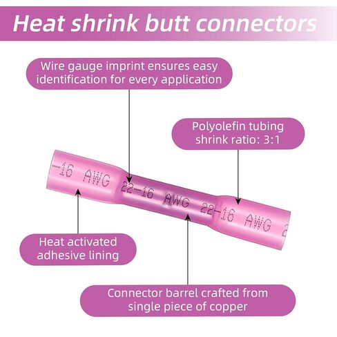 500 Pcs Heat Shrink Butt Connectors, 22-16 AWG Marine Grade Waterproof Electrical Wire Connectors, Insulated Crimp Terminals for Automotive, Boat, Industrial Applications in Saudi Arabia