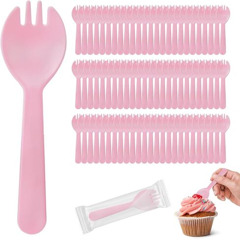 100Pcs Mini Plastic Spork, 4.2 Inch Individually Wrapped Disposable Cutlery, Small Black Fork Spoon Combo for Desserts, Ice Cream, Cakes, Appetizer, To-Go & Party Use in Saudi Arabia